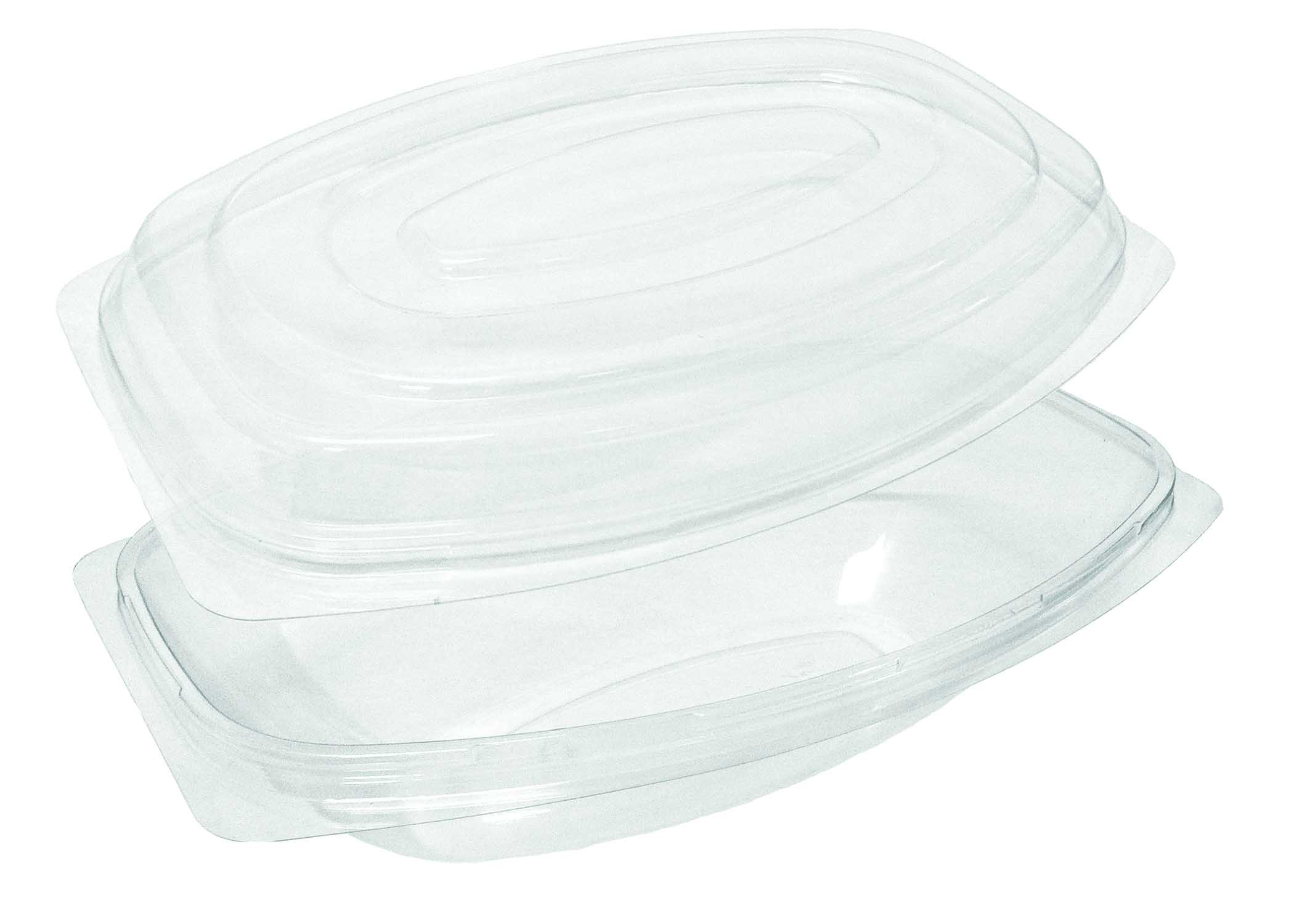 Plastic hinged salad container, Oval Hinged Lid salad Container with spork