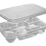 11" x 7" PET 6-Comp. Tray w/DC and Lid, 48 oz.