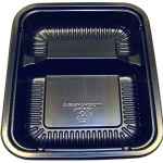 8" x 6.5" Black Ribbed PP 2-Comp. HMR Oblong Tray, 18 oz.