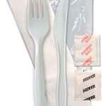 Elite White PP Fork, Spoon, Standard Napkin, Salt & Pepper