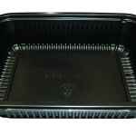 8" x 6.5" Black Ribbed PP HMR Oblong Tray, 32 oz.