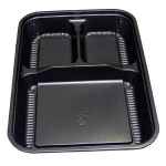 10.8" x 7.4" Black PP HMR Oblong 3-Comp. Tray, 48 oz.