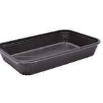 10.8" x 7.4" Black Ribbed PP HMR Oblong Tray, 48 oz.