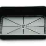 10.8" x 7.4" Black Ribbed PP HMR Oblong Tray, 64 oz.