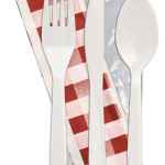 Omega White PS Fork, Knife, Teaspoon, 13X17 2-Ply Red Gingham Napkin