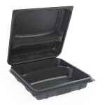 9" x 9.3" x 3" Black PS 2-comp. Hinge & Lid, 52 oz.