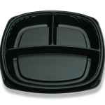 Forum® 10" Square Black C-Fine PS 3-Comp. Shallow Base, 24 oz.