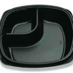 Forum® 10" Square Black C-Fine PS 2-Comp. Deep Base, 61 oz.