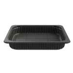 Black PP Family Processor Tray w/Standard Rib & Film, 2" deep, 104 oz.