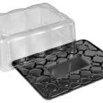 Black PET 1/4 Sheet Cake Base w/5" Scalloped PET Dome