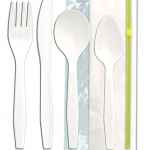 Senate™ White PP Fork, Knife, Teaspoon, Soup Spoon, Flex Straw & Napkin, Wrapped