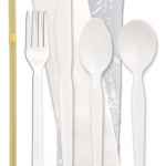 Forum® White PP Fork, Legion Knife, Teaspoon & Soup Spoon, Wrapped