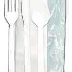 Forum® White PP Fork, Knife, Teaspoon & 1-Ply Napkin, Wrapped