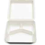 Enviroware® 9" Square White PS 3-Comp. Hinge, 49 oz.