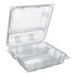 9" x 9.3" Clear PS 2-comp. Hinge & Lid w/4 vents, 52 oz.