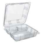 9" x 9.3" Clear PS 3-comp. Hinge, 50 oz.