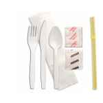 Senate™ White PP Fork, Knife, Teaspoon, 13X13 Napkin, Flex Straw, Salt & Pepper