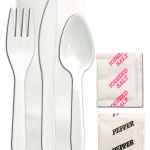 Senate White PP Fork, Knife, Teaspoon, 13X17 1-Ply Napkin, Salt & Pepper