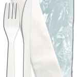 Senate™ White PP Fork, Knife & Napkin, Wrapped