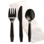 Senate™ Ebony PP Fork, Knife, Teaspoon & 1-Ply Napkin