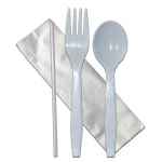 Senate™ White PP Fork, Soup Spoon, Milkstraw & Napkin