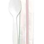 Senate™ White PP Spork, Milkstraw & 10" x 10" 1-Ply Napkin