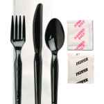 Legion Ebony PS Fork, Knife, Teaspoon, 13X17 1-Ply Napkin, Salt & Peppe