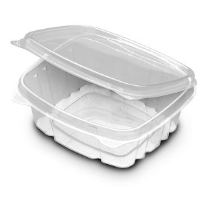 D&W Fine Pack VH64PC1 VersaPak 64 oz. Recyclable Hinged Take Out Deli  Container with Flat Lid - 110/Case